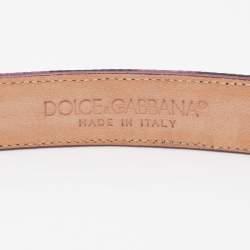 Pre Owned Dolce & Gabbana Purple/Black Leopard Satin Slim Buckle Belt 85CM