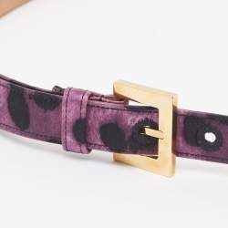 Pre Owned Dolce & Gabbana Purple/Black Leopard Satin Slim Buckle Belt 85CM