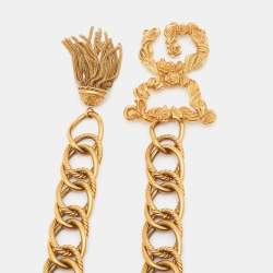Pre Owned Dolce & Gabbana Vintage Gold Tone Logo Buckle Chain Belt