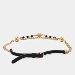 Pre Owned Dolce & Gabbana Black Suede Gold Tone Beaded Chain Belt S