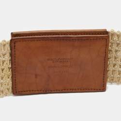 Dolce & Gabbana Cream/Brown Woven Jute and Leather Wide Waist Belt 90CM