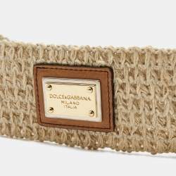 Dolce & Gabbana Cream/Brown Woven Jute and Leather Wide Waist Belt 90CM
