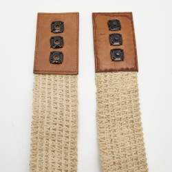 Dolce & Gabbana Cream/Brown Woven Jute and Leather Wide Waist Belt 90CM
