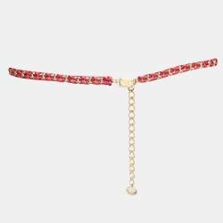 Pre Owned Dolce & Gabbana Red Braided Leather Gold Tone Chain Belt