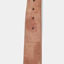 Pre Owned Dolce & Gabbana Dark Brown/Gold Leather Studded Plague Buckle Belt 85CM