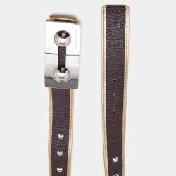 Pre Owned Dolce & Gabbana Dark Brown/Gold Leather Studded Plague Buckle Belt 85CM