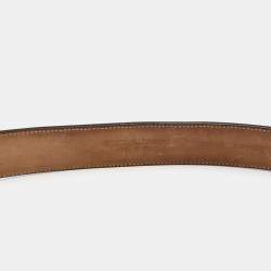Pre Owned Dolce & Gabbana Black Leather Logo Plague Buckle Belt 105CM
