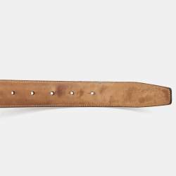 Pre Owned Dolce & Gabbana Black Leather Logo Plague Buckle Belt 105CM