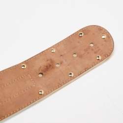 Pre Owned Dolce & Gabbana White/Beige Patent and Leather Metal Detail Buckle Belt 85CM