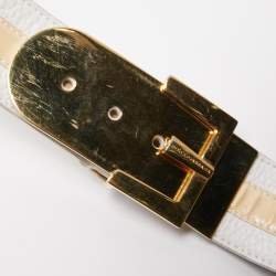 Pre Owned Dolce & Gabbana White/Beige Patent and Leather Metal Detail Buckle Belt 85CM