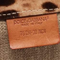 Dolce & Gabbana Brown/Beige Leopard Print Calfhair and Elastic Canvas Double Buckle Waist Belt 75CM