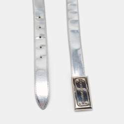 Dolce & Gabbana Silver Patent Leather Logo Plague Belt 