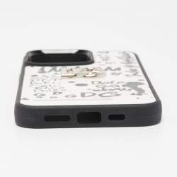 Pre Owned Dolce & Gabbana Black/White Graffiti Logo Leather DG Logo iPhone 13 Pro Case 