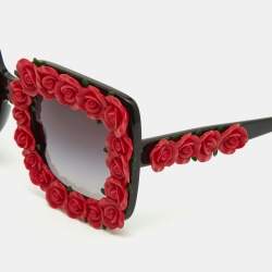Pre Owned Dolce & Gabbana Black & Red Roses/Black DG 4253 Rectangle Sunglasses