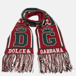 Dolce & Gabbana Red Logo Cashmere Fringed Muffler