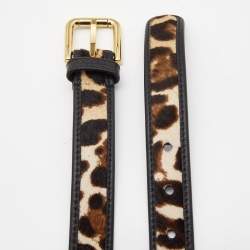 Pre Owned Dolce & Gabbana Black/Beige Leopard Print Calfhair and Leather Buckle Belt 80CM