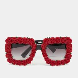 Pre Owned Dolce & Gabbana Red/Black Gradient DG4253 Roses Rectangle Sunglasses
