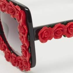 Pre Owned Dolce & Gabbana Red/Black Gradient DG4253 Roses Rectangle Sunglasses