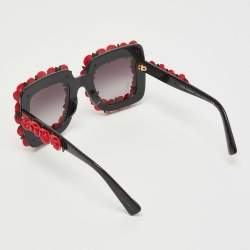 Pre Owned Dolce & Gabbana Red/Black Gradient DG4253 Roses Rectangle Sunglasses