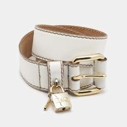 Pre Owned Dolce & Gabbana White Leather Padlock Charm Buckle Belt 85CM