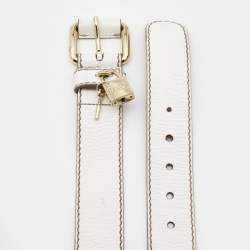 Pre Owned Dolce & Gabbana White Leather Padlock Charm Buckle Belt 85CM