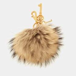 Dolce & Gabbana Beige Fur & Keys Charm Keychain & Bag Charm