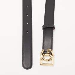 Pre Owned Dolce & Gabbana Black Leather DG Logo Slim Belt 85CM