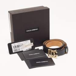 Pre Owned Dolce & Gabbana Black Leather DG Logo Slim Belt 85CM