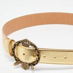 Pre Owned Dolce & Gabbana Gold Leather Buckle Belt 110CM