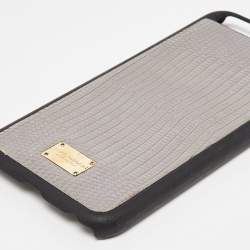 Pre Owned Dolce & Gabbana Grey Lizard Embossed Leather iPhone 6 Cover