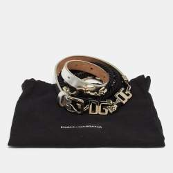 Dolce & Gabbana Silver Leather and Cord DG Logo Double Wrap Belt 95CM