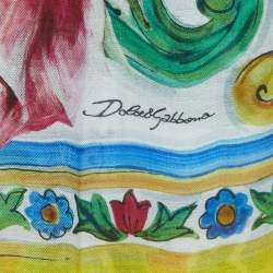 Pre Owned Dolce & Gabbana Yellow Majolica Printed Silk Gauze Scarf 