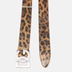 Dolce & Gabbana Beige/Black Leopard Print Patent Leather DG Logo Buckle Belt 80CM