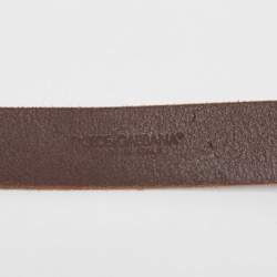 Pre Owned Dolce & Gabbana Brown Leather Logo Plaque Belt 100CM