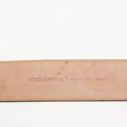 Dolce & Gabbana Bronze/Beige Leopard Print Calf Hair and Patent Leather Wide Buckle Belt 80CM