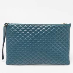 Pre Owned Dolce & Gabbana Green Quilted Leather Laptop Wristlet Case