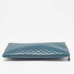 Pre Owned Dolce & Gabbana Green Quilted Leather Laptop Wristlet Case