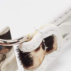Pre Owned Dolce & Gabbana White/Brown Leaopard Print Calfhair and Leather Logo Plague Slim Belt 75CM