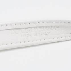 Pre Owned Dolce & Gabbana White/Brown Leaopard Print Calfhair and Leather Logo Plague Slim Belt 75CM