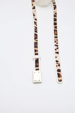 Pre Owned Dolce & Gabbana White/Brown Leaopard Print Calfhair and Leather Logo Plague Slim Belt 75CM