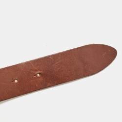 Pre Owned Dolce & Gabbana Brown Leather Round Logo Plague Belt 85CM