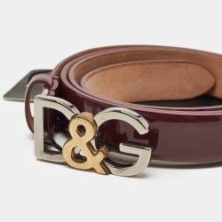 Dolce & Gabbana Burgundy Patent Leather D&G Logo Slim Belt 85 CM