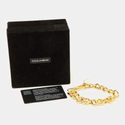 Pre Owned Dolce & Gabbana DG Motif Faux Pearl Gold Tone Chain Link Bracelet