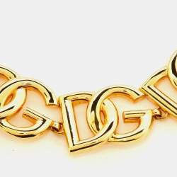 Pre Owned Dolce & Gabbana DG Motif Faux Pearl Gold Tone Chain Link Bracelet