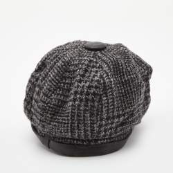 Pre Owned Dolce & Gabbana Black Wool Knit Croc Embossed Leather Baseball Cap Size 57