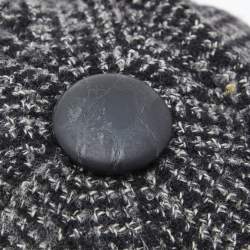 Pre Owned Dolce & Gabbana Black Wool Knit Croc Embossed Leather Baseball Cap Size 57