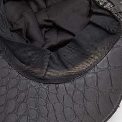 Pre Owned Dolce & Gabbana Black Wool Knit Croc Embossed Leather Baseball Cap Size 57