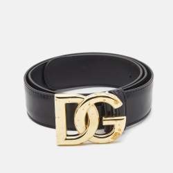 Pre Owned Dolce & Gabbana Black Patent Leather DG Buckler Belt 80CM