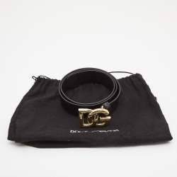 Pre Owned Dolce & Gabbana Black Patent Leather DG Buckler Belt 80CM