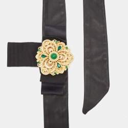 Dolce & Gabbana Black Leather Embellished Wrap Around Waist Belt L 